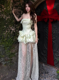 Beauty Prom Dress Light Green Strapless Slit Gala Gown Evening Dress Party Outfits HZ0319