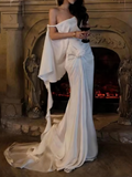 Beauty Prom Dress White Off Shoulder Pleated Blackless Gala Gown Evening Dress Birthday Party Outfits HZ0319