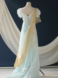 Elegant Imperial Prom Dress Square Neck Print Gala Gown Evening Dress Party Outfits HZ0319