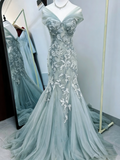 Elegant Prom Dress V-neck Pleated Tulle Mermaid Formal Gown Evening Dress Birthday Party Outfits HZ0319