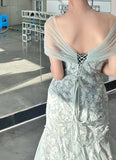 Elegant Prom Dress V-neck Pleated Tulle Mermaid Formal Gown Evening Dress Birthday Party Outfits HZ0319