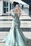 Elegant Prom Dress V-neck Pleated Tulle Mermaid Formal Gown Evening Dress Birthday Party Outfits HZ0319