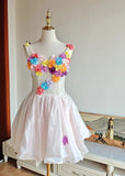 Colorful Homecoming Dress Crew Neck Pleated Floral Short Prom Dress Back to School Outfits Graduation Dress HZ0319