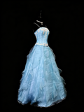 Beauty A Line Prom Dress Light Blue Spaghetti Straps Ruffle Formal Gown Evening Dress 18th Outfits HZ0319