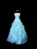 Beauty A Line Prom Dress Light Blue Spaghetti Straps Ruffle Formal Gown Evening Dress 18th Outfits HZ0319