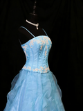 Beauty A Line Prom Dress Light Blue Spaghetti Straps Ruffle Formal Gown Evening Dress 18th Outfits HZ0319
