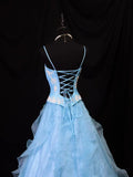 Beauty A Line Prom Dress Light Blue Spaghetti Straps Ruffle Formal Gown Evening Dress 18th Outfits HZ0319