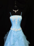 Beauty A Line Prom Dress Light Blue Spaghetti Straps Ruffle Formal Gown Evening Dress 18th Outfits HZ0319