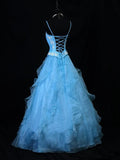 Beauty A Line Prom Dress Light Blue Spaghetti Straps Ruffle Formal Gown Evening Dress 18th Outfits HZ0319