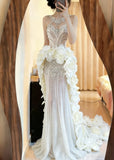 Gorgeous Prom Dress White Sweetheart Flower Pleated Formal Gown Evening Dress Gala Dress HZ0319