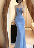 Shiny Prom Dress Light Blue Sweetheart Mermaid Formal Gown Evening Dress Gala Dress HZ0319
