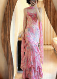 Colorful Prom Dress Spaghetti Straps Pleated Mermaid Formal Gala Gown Evening Dress Party Outfits HZ0319