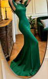 Elegant Prom Dress Dark Green Satin Crew Neck Mermaid Gala Gown Evening Dress Formal Graduation Outfits HZ0319
