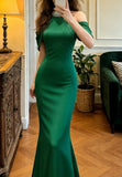 Elegant Prom Dress Dark Green Satin Crew Neck Mermaid Gala Gown Evening Dress Formal Graduation Outfits HZ0319