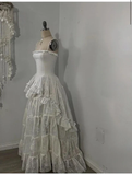Retro Spaghetti Straps A-Line Lace Ruffles Vintage Wedding Dress Eveing Dress, HZ0319