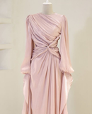 Modest Burgundy Long Sleeves Sheath Chiffon Long Party Dress Evening Dress, HZ0319