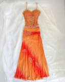 Orange Ombre Straps Two Pieces Sheath Chiffon Long Party Dresses, HZ0319
