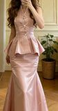 Pretty Prom Dress Pink Satin V-neck Mermaid Graduation Gala Gown Evening Dress Formal Outfits HZ0319