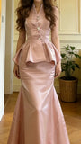 Pretty Prom Dress Pink Satin V-neck Mermaid Graduation Gala Gown Evening Dress Formal Outfits HZ0319