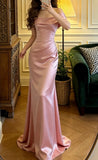 Beauty Prom Dress Pink Satin Off Shoulder Mermaid Formal Gala Gown Evening Dress Graduation Outfits HZ0319