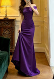 Elegant Prom Dress Purple Satin Off Shoulder Mermaid Formal Gala Gown Evening Dress Graduation Outfits HZ0319