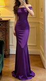 Elegant Prom Dress Purple Satin Off Shoulder Mermaid Formal Gala Gown Evening Dress Graduation Outfits HZ0319