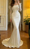 Stunning Prom Dress White Square Neck Mermaid Gala Gown Formal Evening Dress Graduation Outfits HZ0319