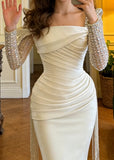 Stunning Prom Dress White Square Neck Mermaid Gala Gown Formal Evening Dress Graduation Outfits HZ0319