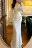 Stunning Prom Dress White Crew Neck Pleated Mermaid Gala Gown Formal Evening Dress Graduation Outfits HZ0319