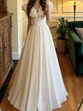 Pretty Prom Dress White A Line V-neck Pleated Gala Gown Formal Evening Dress Graduation Outfits HZ0319