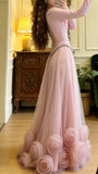 Beauty Prom Dress Light Pink Crew Neck Tulle Pleated Gala Gown Formal Evening Dress Party Outfits HZ0319