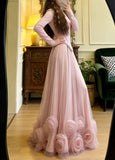 Beauty Prom Dress Light Pink Crew Neck Tulle Pleated Gala Gown Formal Evening Dress Party Outfits HZ0319