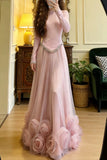 Beauty Prom Dress Light Pink Crew Neck Tulle Pleated Gala Gown Formal Evening Dress Party Outfits HZ0319