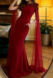 Charming Prom Dress Red Crew Neck Mermaid Gala Gown Evening Dress Formal Outfits HZ0319