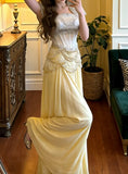 Gorgeous Prom Dress A Line Square Neck Beading Pleated Gala Gown Evening Dress Birthday Party Outfits HZ0319