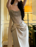 Shiny Prom Dress Strapless Pleated Formal Gala Gown Evening Dress Party Outfits HZ0319