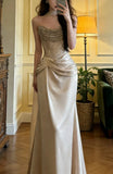 Shiny Prom Dress Strapless Pleated Formal Gala Gown Evening Dress Party Outfits HZ0319