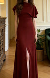 Pretty Prom Dress A Line Wine Red Slit Gala Gown Formal Outfits Evening Dress Graduation Dress HZ0319