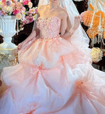 Cute Ball Gown Pink Sweetheart Floral Quinceanera Dress Evening Dress 18th Birthday Prom Gown HZ0319
