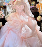 Cute Ball Gown Pink Sweetheart Floral Quinceanera Dress Evening Dress 18th Birthday Prom Gown HZ0319