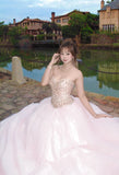 Sparkling Ball Gown Light Pink Sweetheart Tulle Evening Dress Quinceanera Dress 18th Birthday Prom Gown HZ0319