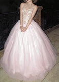 Sparkling Ball Gown Light Pink Sweetheart Tulle Evening Dress Quinceanera Dress 18th Birthday Prom Gown HZ0319