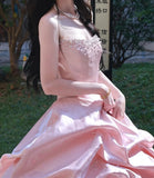 Pretty Ball Gown Light Pink Strapless Beading Pleated Evening Dress Quinceanera Dress 18th Birthday Prom Gown HZ0319