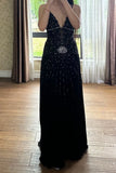 90s Stunning Prom Dress Black Spaghetti Straps Beading Formal Gala Gown Evening Dress Birthday Party Outfits HZ0319