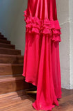 Vintage Prom Dress Red Straps Ruffle Pleated Formal Gala Gown Evening Dress Birthday Party Outfits HZ0319