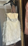 Charming Homecoming Dress Strapless Feather Short Prom Dress Back to School Outfits Graduation Dress HZ0319