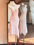 Beauty Prom Dress Light Pink V-neck Backless Formal Gala Gown Evening Dress Birthday Party Outfits HZ0319