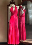Pretty Prom Dress Hot Pink Halter Backless Mermaid Gala Gown Evening Dress Birthday Party Outfits HZ0319