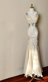 Elegant Prom Dress V-neck Beading Mermaid Gala Gown Evening Dress Birthday Party Outfits HZ0319
