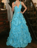 Pretty Prom Dress A Line V-neck Pleated Gala Gown Evening Dress Birthday Party Outfits HZ0319